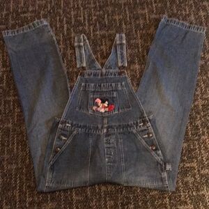 Vintage Disney Overalls with Mickey and Minnie Embroidered on the Front Pocket